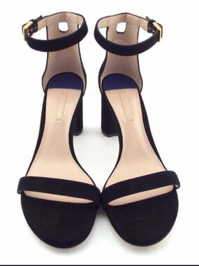 Stuart Weitzman Black Suede Ankle-Strap Block Heels